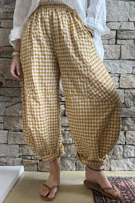 Nonni Gingham Classic Barrel Pant Indian Yellow